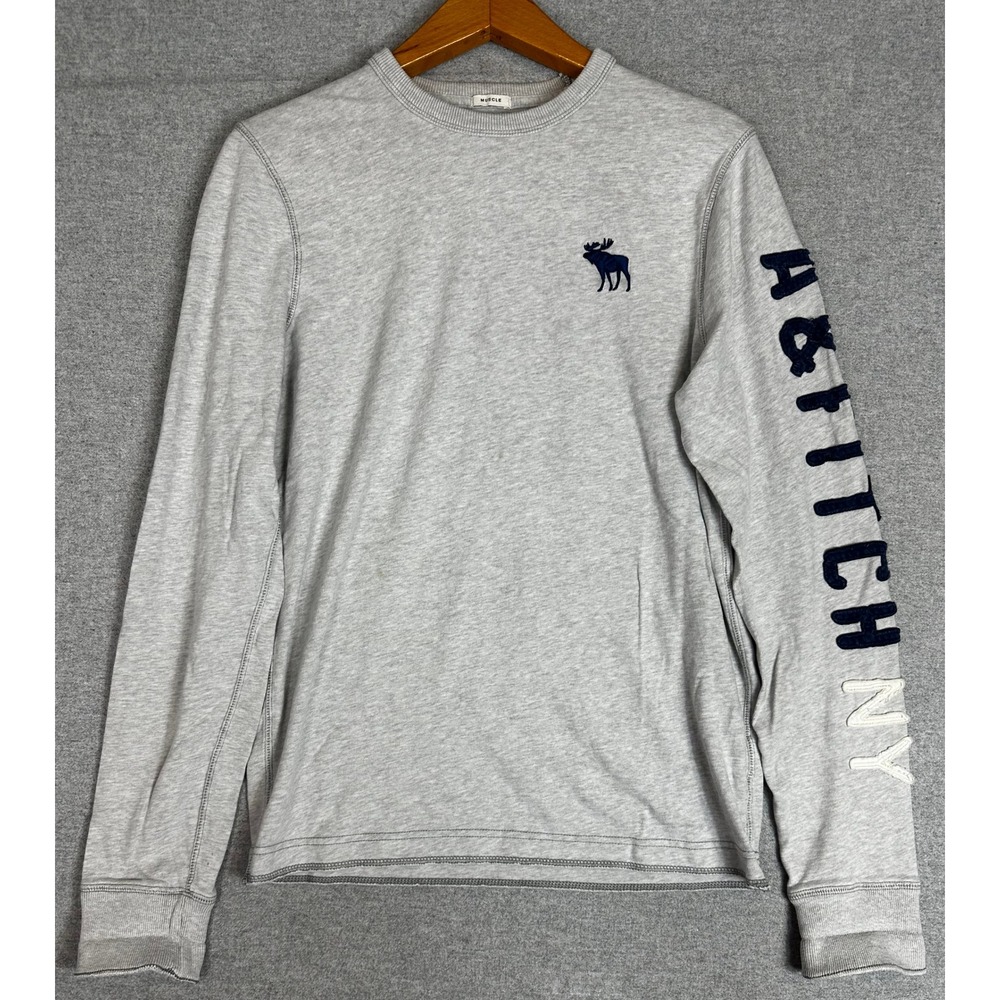 Vintage Abercrombie & Fitch Long Sleeve Shirt Large Gray Y2K Muscle Fit Logo